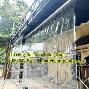 Bạt Trong Suốt PVC Làm Mái Thả Tự Cuốn Che Quán Cafe An Lão Hải Phòng