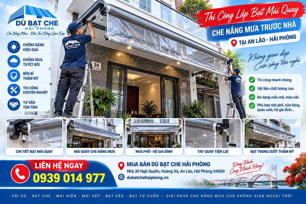 Thi Công Lắp Bạt Mái Quay Che Nắng Mưa Trước Nhà Tại An Lão Hải Phòng